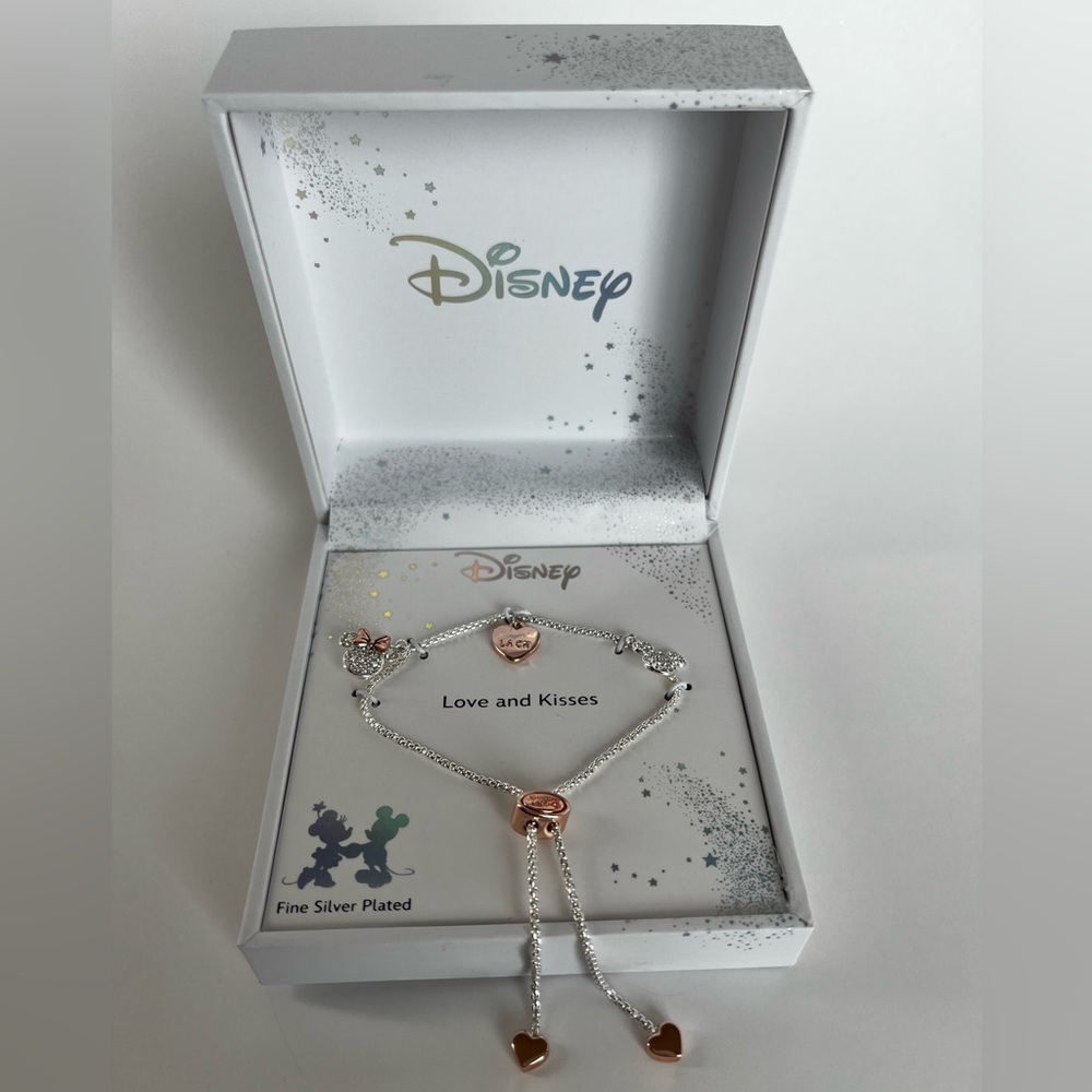 Disney Two-Tone Minnie and Mickey Charm Bolo Bracelet in Silver Plate